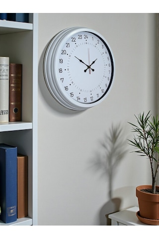 Beyaz 40 Cm Metal 24 Saat Göstergeli Özel Tasarım Duvar Saati Diğer