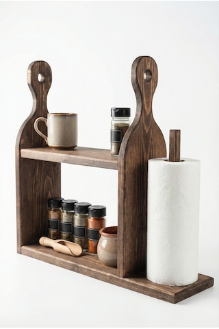 Bel&co Home Masif Ahşap Mutfak Rafı Havluluklu Baharatlık 47 Cm Ceviz