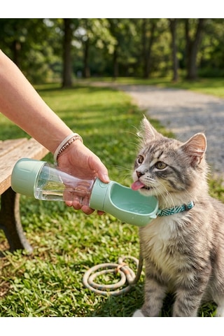 Taşınabilir Evcil Hayvan Su Matarası Ve Mama Kabı 2'si 1 Arada - 350 Ml Su / 170 Ml Mama Kapasiteli