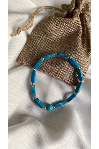 İlknur Doğal Taş Evi Firuze Taşı Doğal Taş Bileklik Mavi - Turkuaz