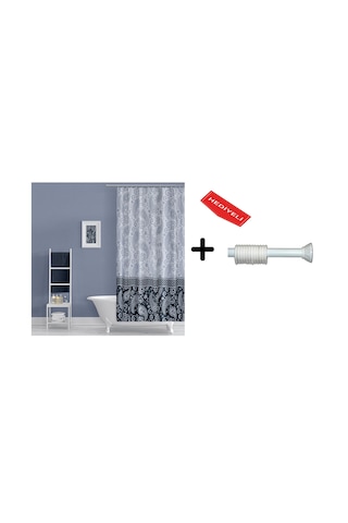 Banyo Perdesi Seti 110x200 Duş Perdesi , 90x130 Banyo Perde Borusu Beyaz Askı Aparatı Hediyeli 2102 Çok Renkli