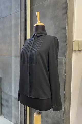 Pera Moda Önü Dantelli Küçük Ve Büyük Beden Şık Gömlek Siyah