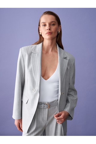 Dilvin 60803 Yan Düğme Detaylı Blazer-gri
