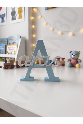 Kişiye Özel 3d Harf Ve İsimli Dekoratif Hediyelik Masa Süsü - 10 Cm - Mavi