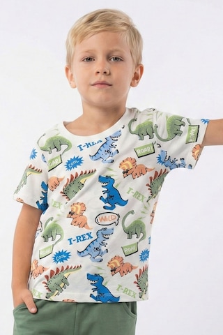 Breeze Erkek Çocuk Tişört Eğlenceli Dinozorlar 2-6 Yaş, Beyaz