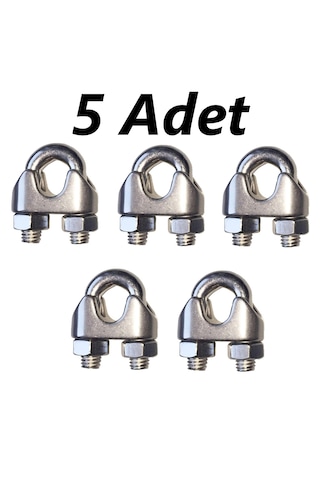 5'li Paslanmaz Krom Klemens. 4mm. Halat Sıkıcı Klemens