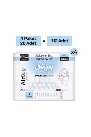 Sleepy Bio Natural Premium Plus Airbag Comfort Ultra Paket Bebek Bezi 7 Numara Xxlarge 112 Adet