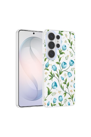 Samsung Galaxy Uyumlu S25 Ultra Kılıf Kamera Korumalı Desenli Zore Klip Kapak - Mavi Lale -