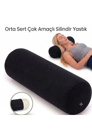 Çok Amaçlı Sert Silindir Yastık Sünger Ortopedik Boyun Yastığı Bel Boyun Bacak İçin Siyah Yastık Poliüretan Yastık 46x14 Cm