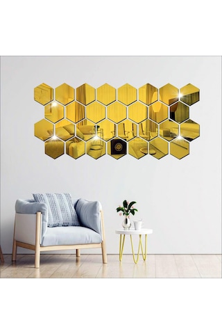 Petek Desenli Pleksi Ayna 12 Adet - Gold Gold