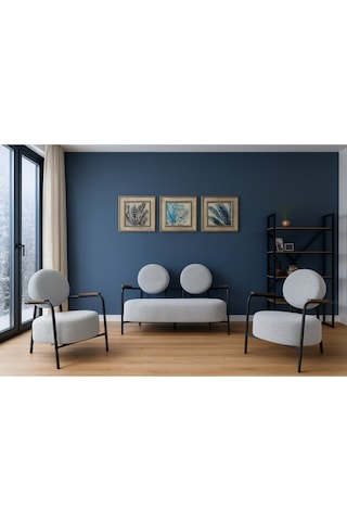 Venüs Modern Koltuk Takımı Buklet Kumaş Ofis Ve Ev Kullanımı Kırçıllı Beyaz Kırçıllı Beyaz