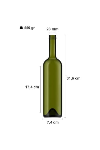 750 Ml Yeşil Şarap Şişesi Sentetik Mantar Tıpalı Ve Kapüşonlu Boş Çukur Cam Şişe 6 Adet