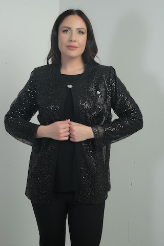 By Saygı Kadın Ceketi Boncuk İşleme Pul Payet Uzun Kol B.b. İkili Takım-40913 Siyah