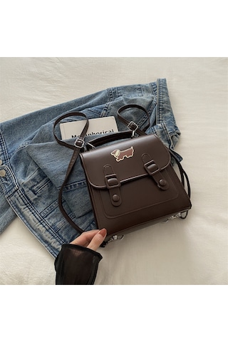 Kontrast Renkte Tasarlanmış Sırt Çantası Ve Çapraz Çanta-kahveren Kahverengi