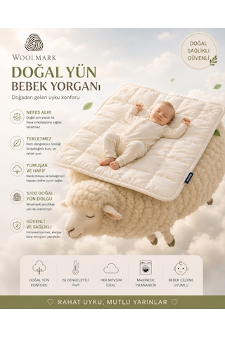 Viscolog %100 Woolmark Doğal Yün Bebek Uyku Yorganı Tela Çantalı 95x145 CM