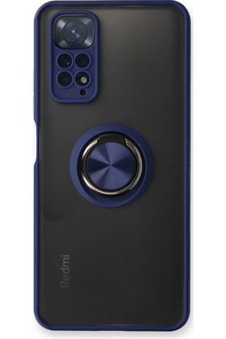 Xiaomi Redmi Note 11 Kılıf Montreal Yüzüklü Silikon Kapak - Lacivert Düz Renkli