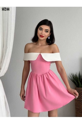 Kimkapar Nalia Beyaz Yakalı Elbise Pembe