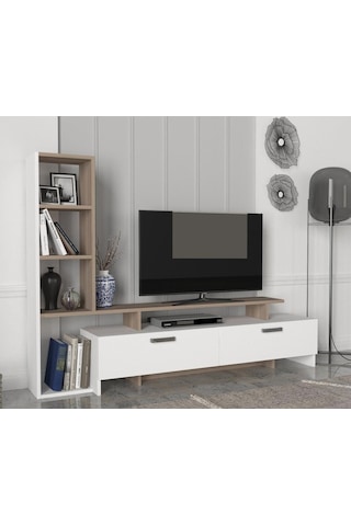 Dekorister Şimal Kitaplıklı Tv Ünitesi Beyaz-Cordoba