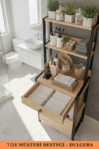 Dora Çok Amaçlı Banyo Dolabı Düzenleyici Çamaşır Odası Rafı Havluluk Rafı Çam
