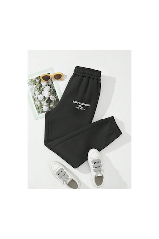 Tarzsokak Letter Embroidery Thermal Lined 4 Mevsim Eşofman Siyah