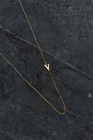 Minamis Silver 925 Ayar Gümüş V Harfi Köprücük Kolye-2324