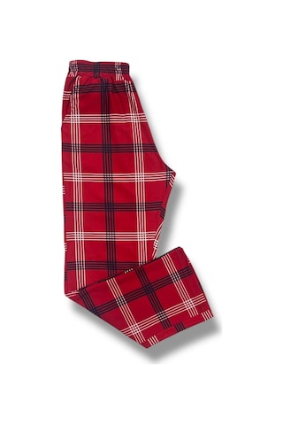 Cepli Ipeksi Dokulu Süet Pijama Alt Unisex Kırmızı Beyaz Çizgili