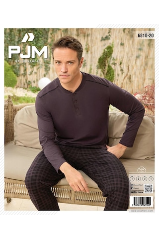 Pijamoni Erkek Düğme Yaka Uzun Kol Mevsimlik Pijama Takımı 6810/20 - 1 Adet Mürdüm