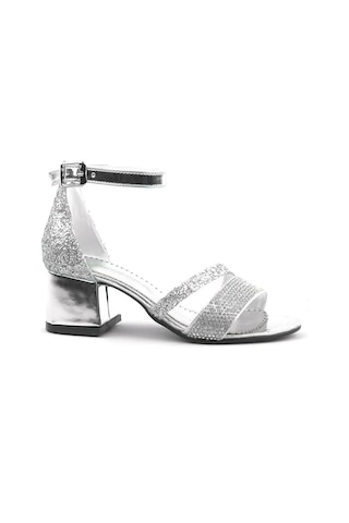 Sarıkaya Gümüş Simli Kalın Topuklu Kız Çocuk Abiye Ayakkabı Gümüş