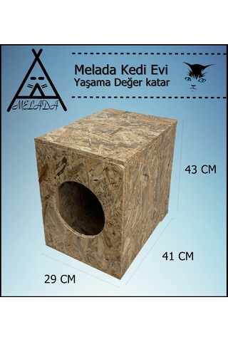 Melada Kedi Evi Dış Ortam Uygun Ahşap Kedi Evi Osb 43x41x29 Cm