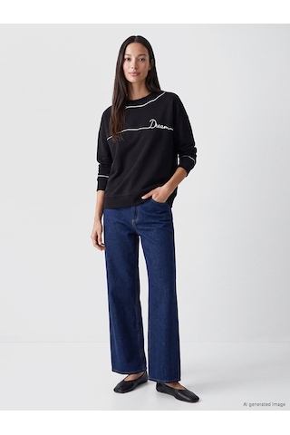 LC Waikiki Lc Waıkıkı Siyah Baskılı Soft Touch Kadın Sweatshirt
