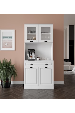 Guneystore Luna 2 Kapaklı Kahve Köşesi 93 Cm Mdf, Led Aydınlatmalı, Çok Amaçlı Mutfak Ve Airfryer Dolabı Beyaz
