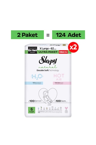 Sleepy Natural Double Soft Ultra Paket Külot Bez 6 Numara Xlarge 124 Adet 6 Numara