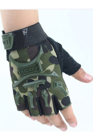 Folinda Çocuklar İçin Yarım Parmaklı, Kaymazlı Dayanıklı Bisiklet Sürüş Eldiveni - Kamuflya Desenli S
