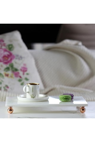 Akayev Mermer Beyaz 30x20 Cm Rose Gold Boncuk Ayak Sunumluk