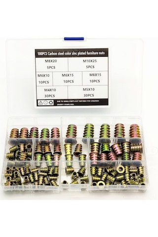 Çok Fonksiyonlu 100 Parça İç Ve Dış Mekan Somunları Alaşım Mobilya Soketi Ucu Vida Soketleri Dişli Astar Çeşitli Alet Seti Ahşap Mobilyalar İçin