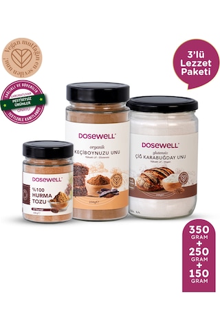 Dosewell 3'lü Un Avantaj Paketi Çiğ Karabuğday, Keçiboynuzu, Hurma Tozu