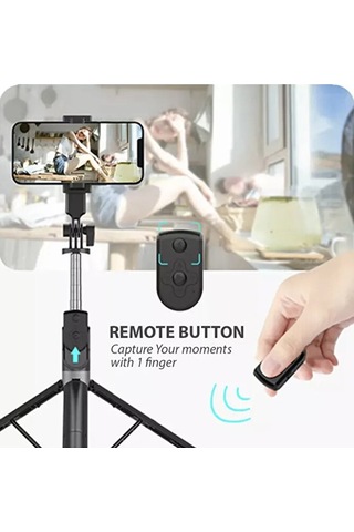 Bluetooth Kumandalı Ayaklı Selfie Çubuğu / 170cm Profesyonel Kull