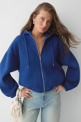 ETHIQUET VA IT Kadın Çift Cepli Eteği Ve Kol Ucu astikli Fermuarlı Oversize Saks Mavi Sweatshirt