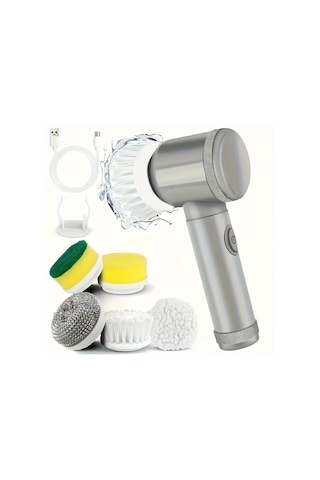 Fochsia Grey Wireless Elektrikli Döner Temizleyici Usb Şarjlı Taşınabilir Fırça Başlıkları Değiştirilebilir