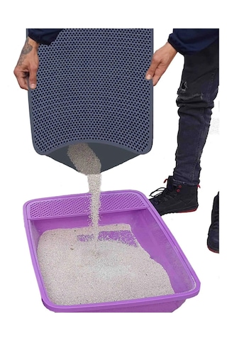 Yünteks Elekli Kedi Tuvalet Önü Kedi Kum Paspası Gri Delikli Kedi Tuvalet
