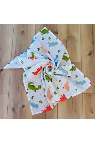 S-Mall Müslin Bebek Battaniyesi - Dinazor -Pamuk -75X85 Cm Çok Renkli