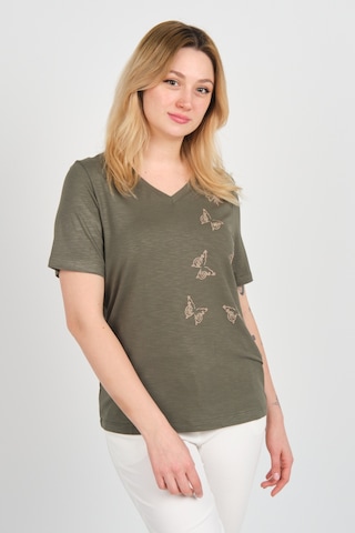 Ella Camelia Kadın Kelebek Şekilli Taş Süslemeli V Yaka Kısa Kollu Bluz 24e047 Haki Haki