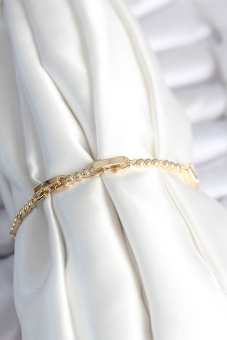 Pirinç Gold Renk Zirkon Taşlı Kalpli Model Kadın Bileklik Çok Renkli