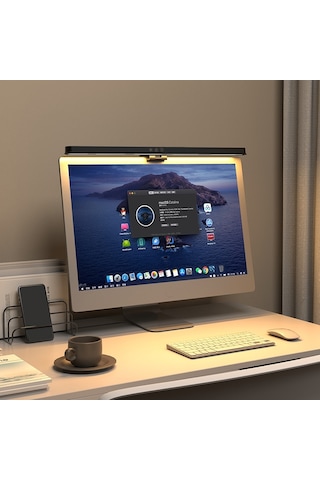 Göz Dostu Monitör Üstü Led Aydınlatma Asimetrik Optik 3 Renk Işık Ayarlanabilir Parlaklık 51 Cm Siyah