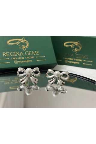 Luxe Pearl Bow Küpe Gümüş