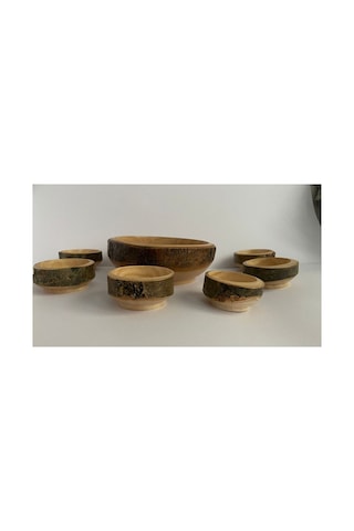 Ahşap Çerezlik 7 Parça Kabuklu Doğal Ahşap Çerezlik Ahşap