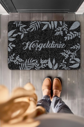 Hoşgeldiniz Çiçek Desenli Uv Dayanıklı Kapı Önü Paspası Ps002a Siyah