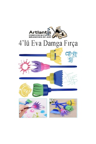 Eva Damga Fırçası 4 Lü 1 Paket Plastik Doku Tarağı Fırçası Okul Öncesi Boya Sünger Fırça Seti Çocuklar İçin Plastik Sap