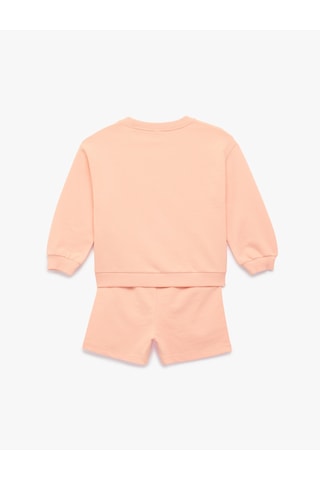 Koton Pamuklu Uzun Kollu Bisiklet Yaka Sweatshirt Ve Şort Takım - 2'li Set Pembe 6smg10080ak Gül