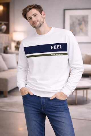 The Feel Marcel Erkek Regular Fit Bisiklet Yaka İnce Sweatshirt Beyaz